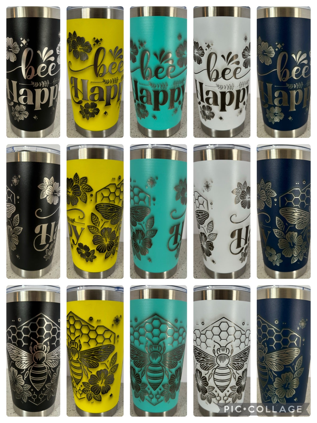 Laser Engraved 20oz Tumblers - Bee Happy