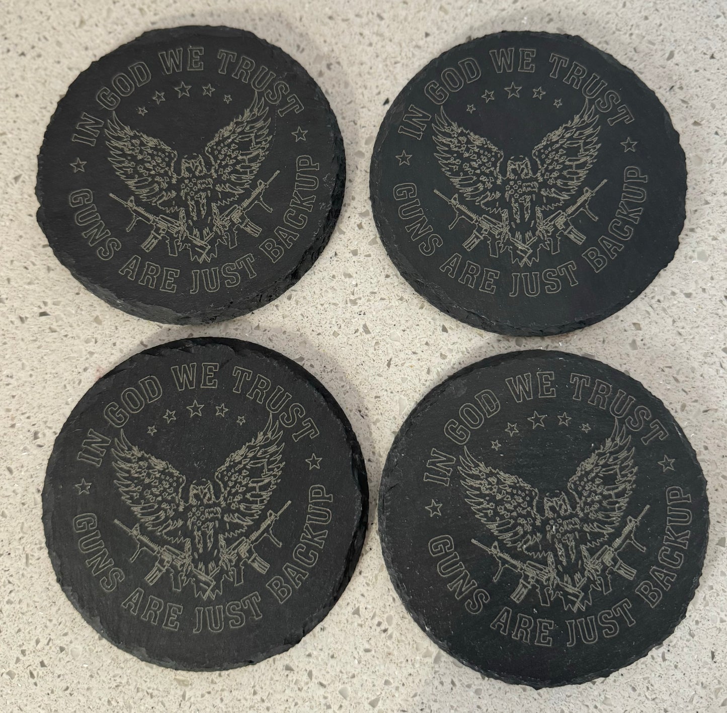 Laser Engraved Black Slate Coasters - In God We Trust