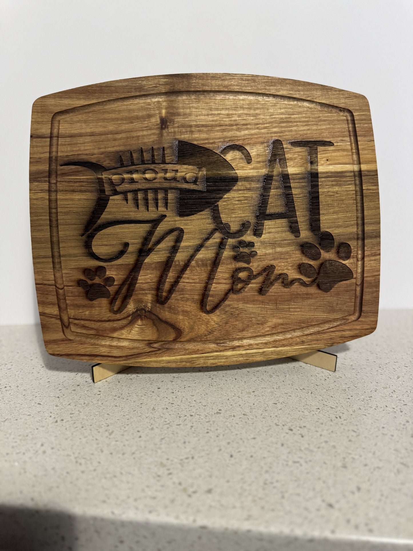 Laser Engraved Cutting Board - Proud Cat Mom