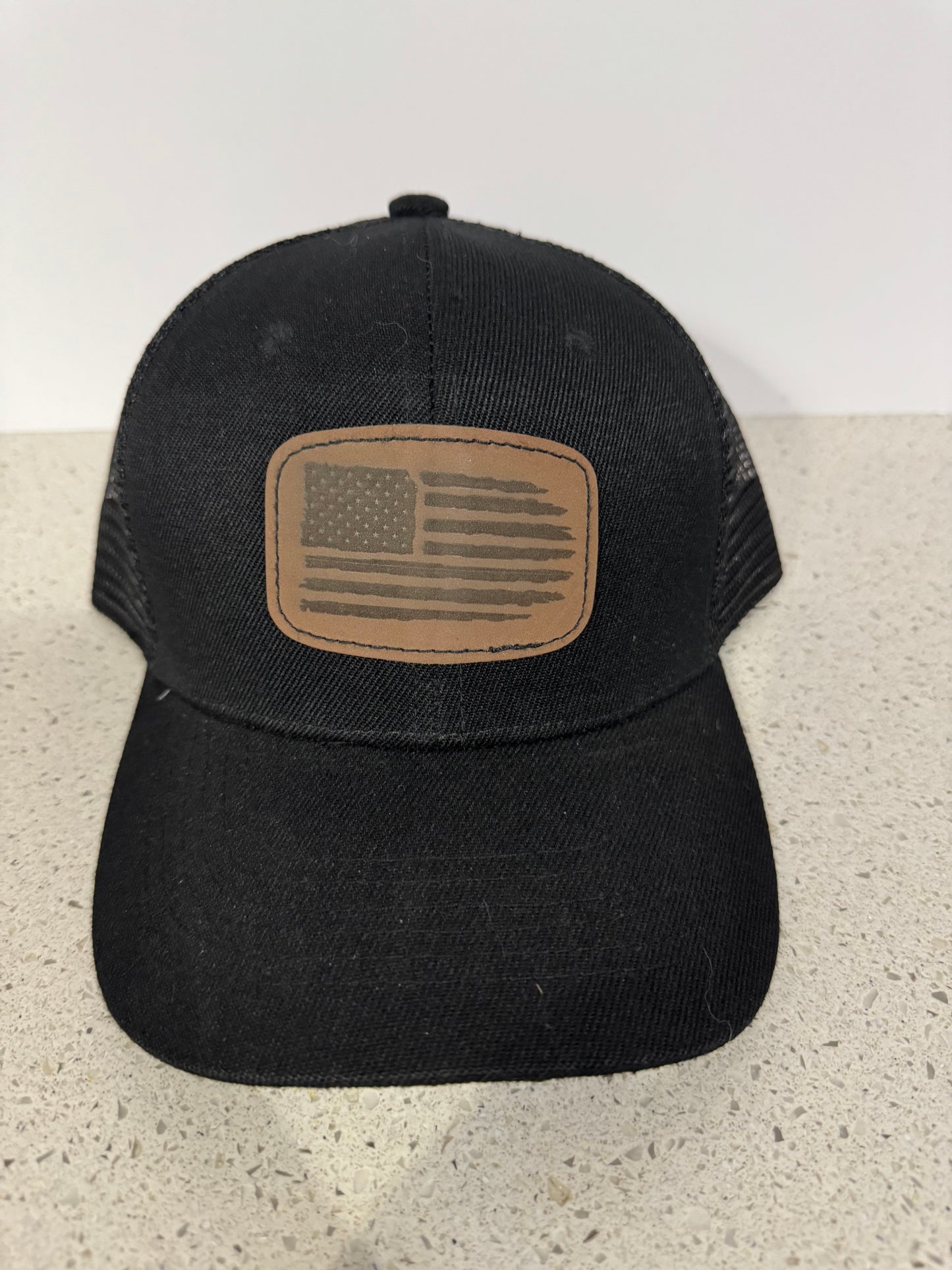 Laser engraved leather patched snap back hats - Flag